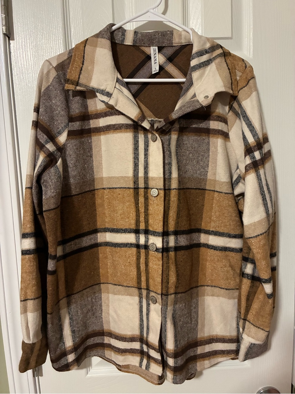 Zenana Outfitters Brown & Cream Plaid Button-Down Shirt Jacket